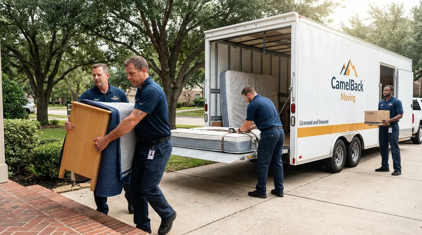Crew loading residential truck for cross-state move from Hinsdale, NH
