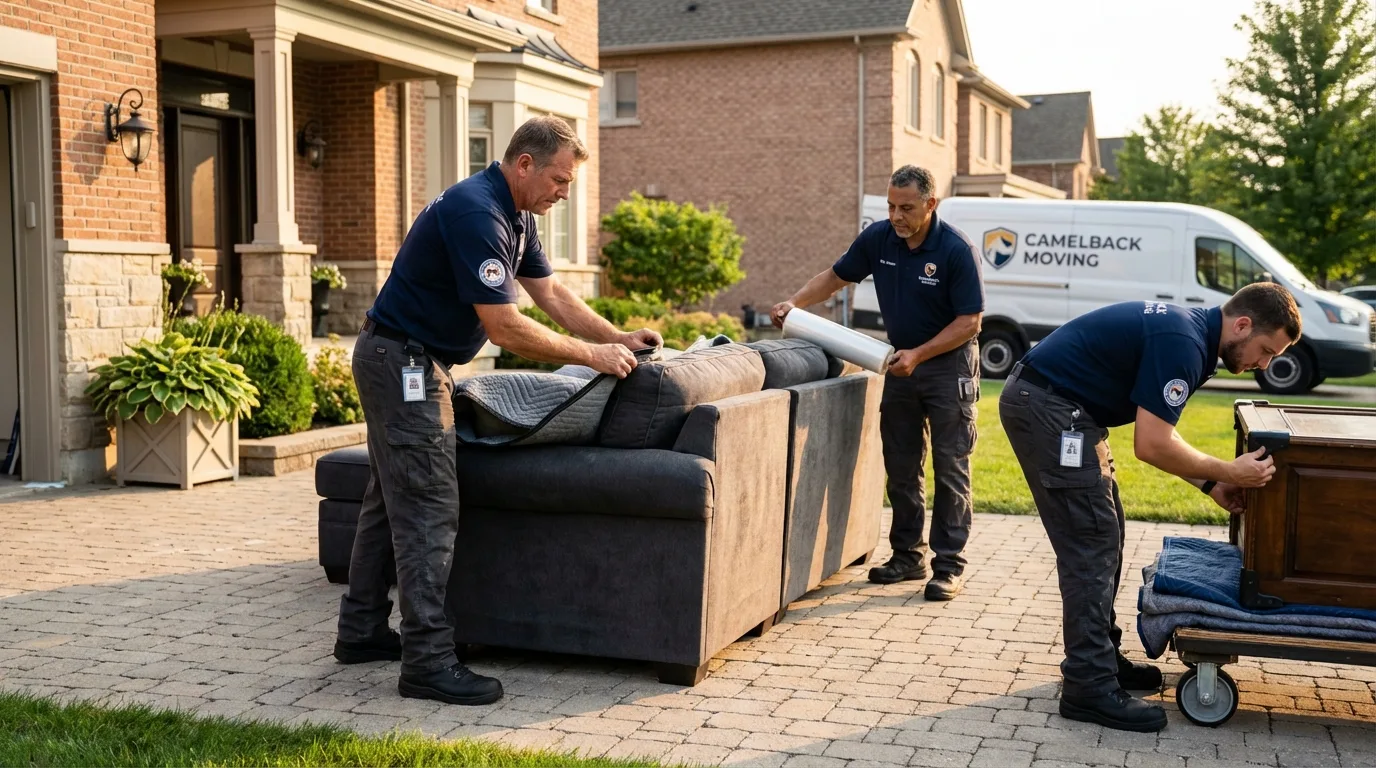 Large estate moving crew wrapping furniture in Hinsdale, NH